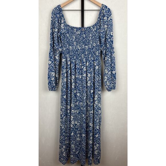 Cabana Life Aspen Smocked Maxi Dress Women's Medium Blue Floral Boho Cottagecore - Picture 5 of 11